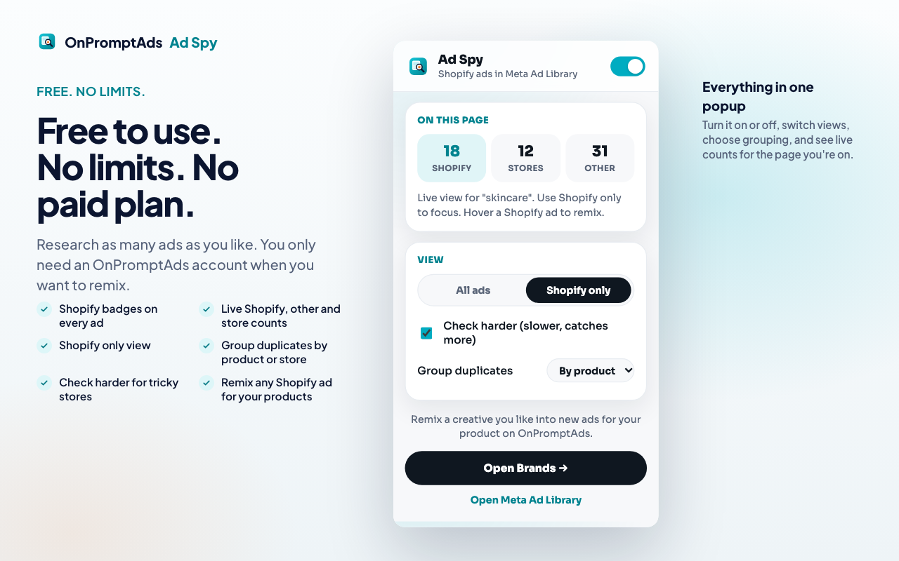 Ad Spy Chrome extension popup