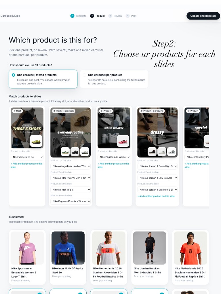 Map catalog products onto each carousel slide