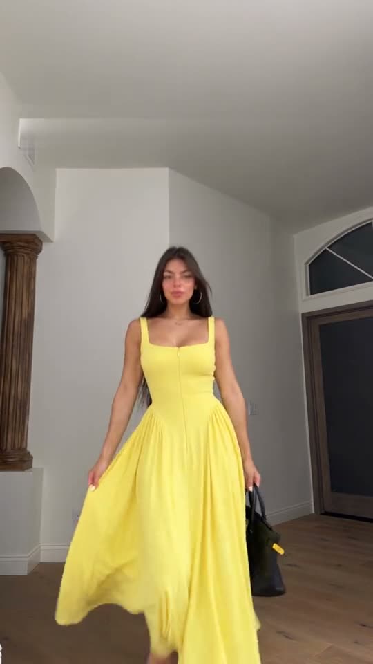 A frame from the outfit-transition reel made from the character sheet and the dress product sheet